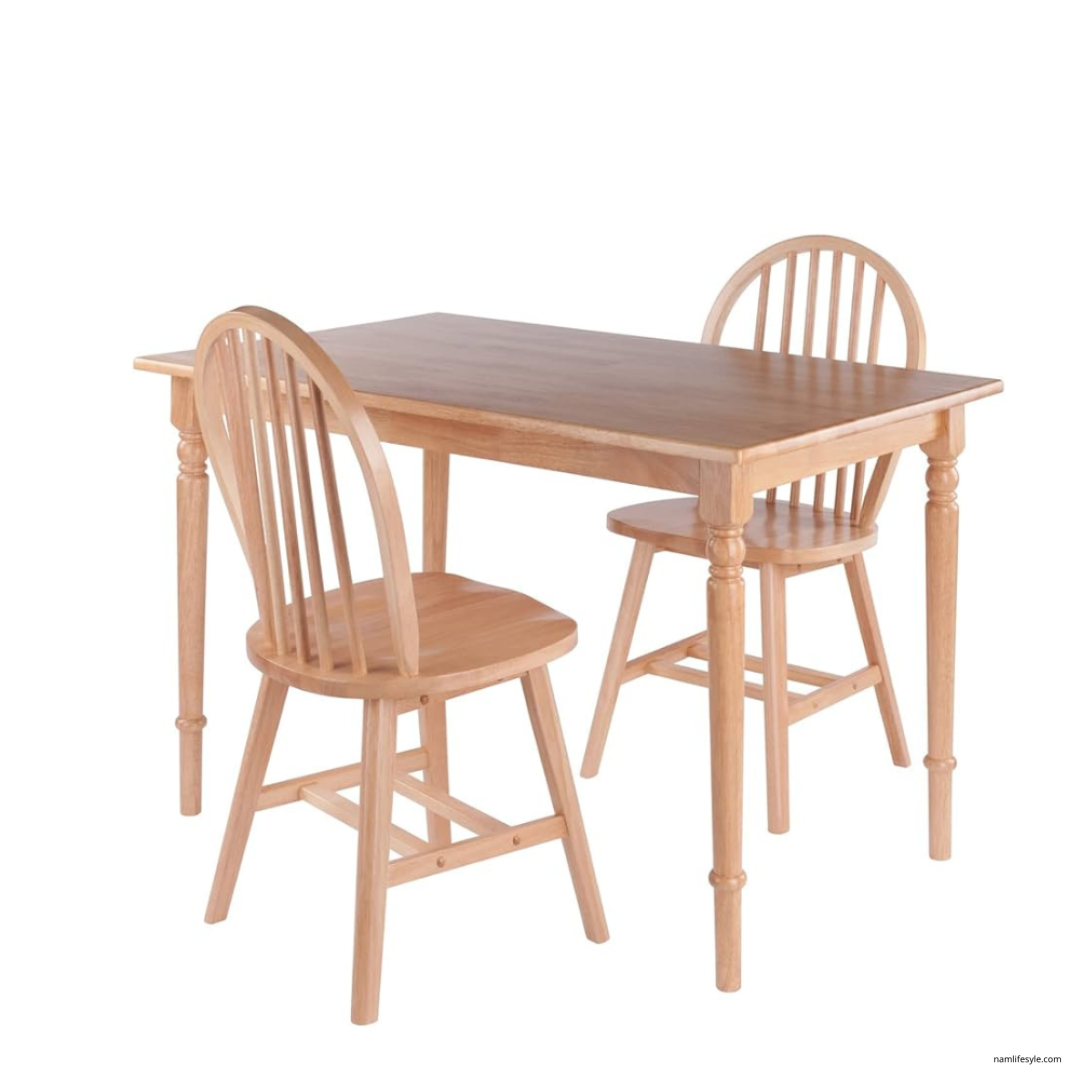3 Pc Dining Table with Windsor Chairs, Natural
