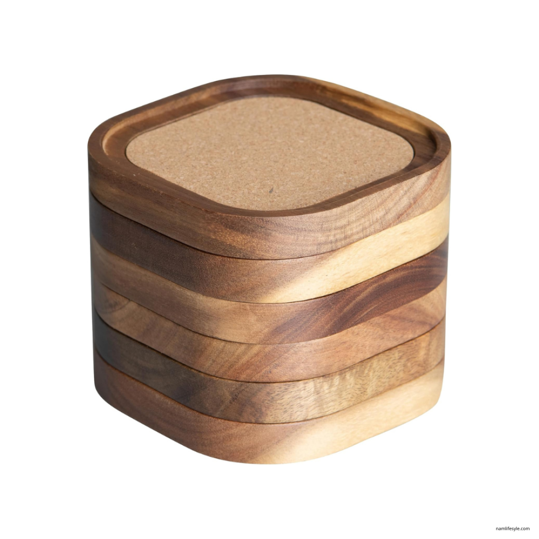 Set of 6, Squircles Insulation and Absorbent Cork Stackable Cup Holder 105x15mm