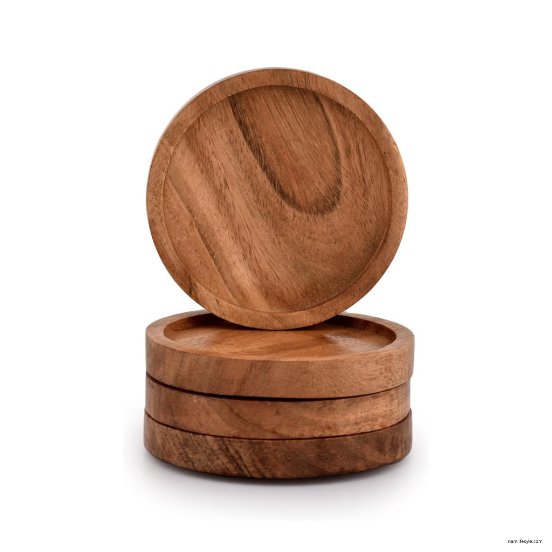 Set 4 of Wooden Coasters for Drinks 100x12mm