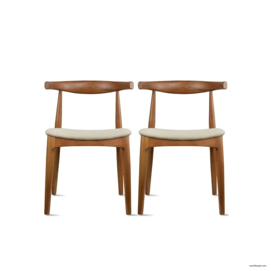 Set of 2 Modern Wooden Elbow Dining Chairs