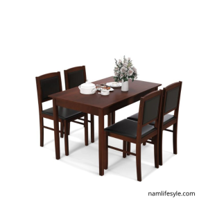 5 PCS Dining Table Set for 4 wRubber Wood Legs Upholstered Seat Padded Backrest