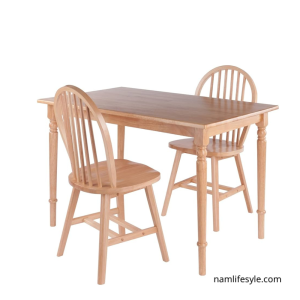 3 Pc Dining Table with Windsor Chairs, Natural