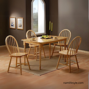 Solid Rubber Wood Dining Table and 4 Chairs