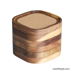 Set of 6, Squircles Insulation and Absorbent Cork Stackable Cup Holder 105x15mm