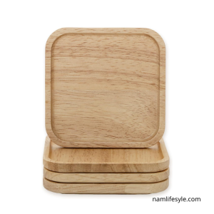Set of 4 Coasters for Drinks Made of Wood 105x105x12mm