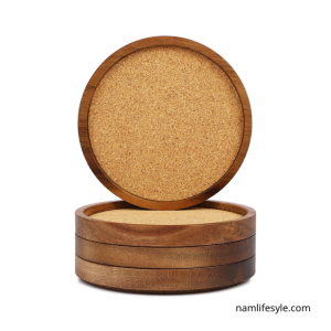 set 4  Stackable Cup Coaster for Table, 4.2 inch Absorbent Cork Coasters Set for Tabletop Protection 100x15mm
