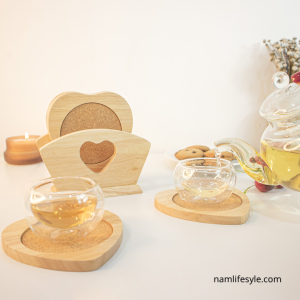 Set of 6 heart cork coasters 130 x 90 x 122 mm